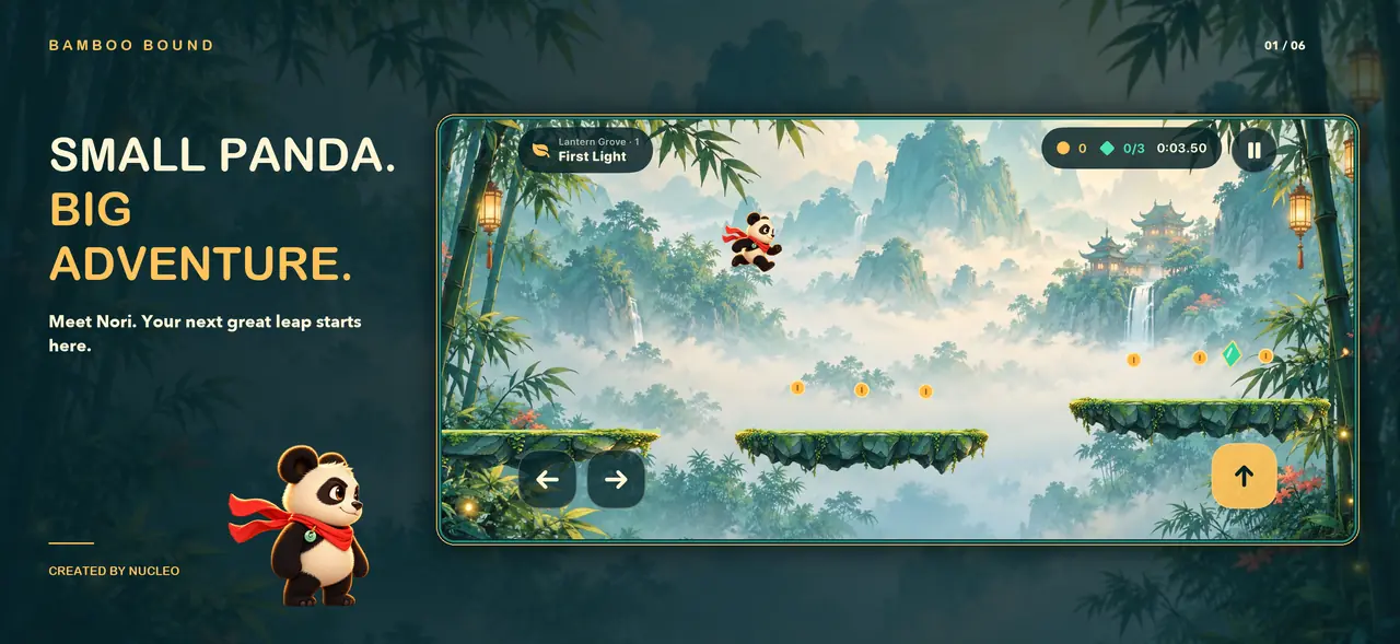 Delivered English Bamboo Bound landscape composition with real native UI: Real native movement in Lantern Grove. No UI retouching.