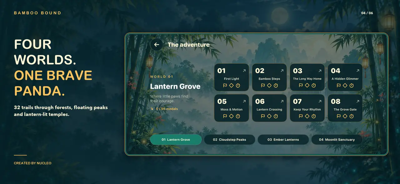Delivered English Bamboo Bound landscape composition with real native UI: The native campaign map with test access; zero earned medals. No UI retouching.