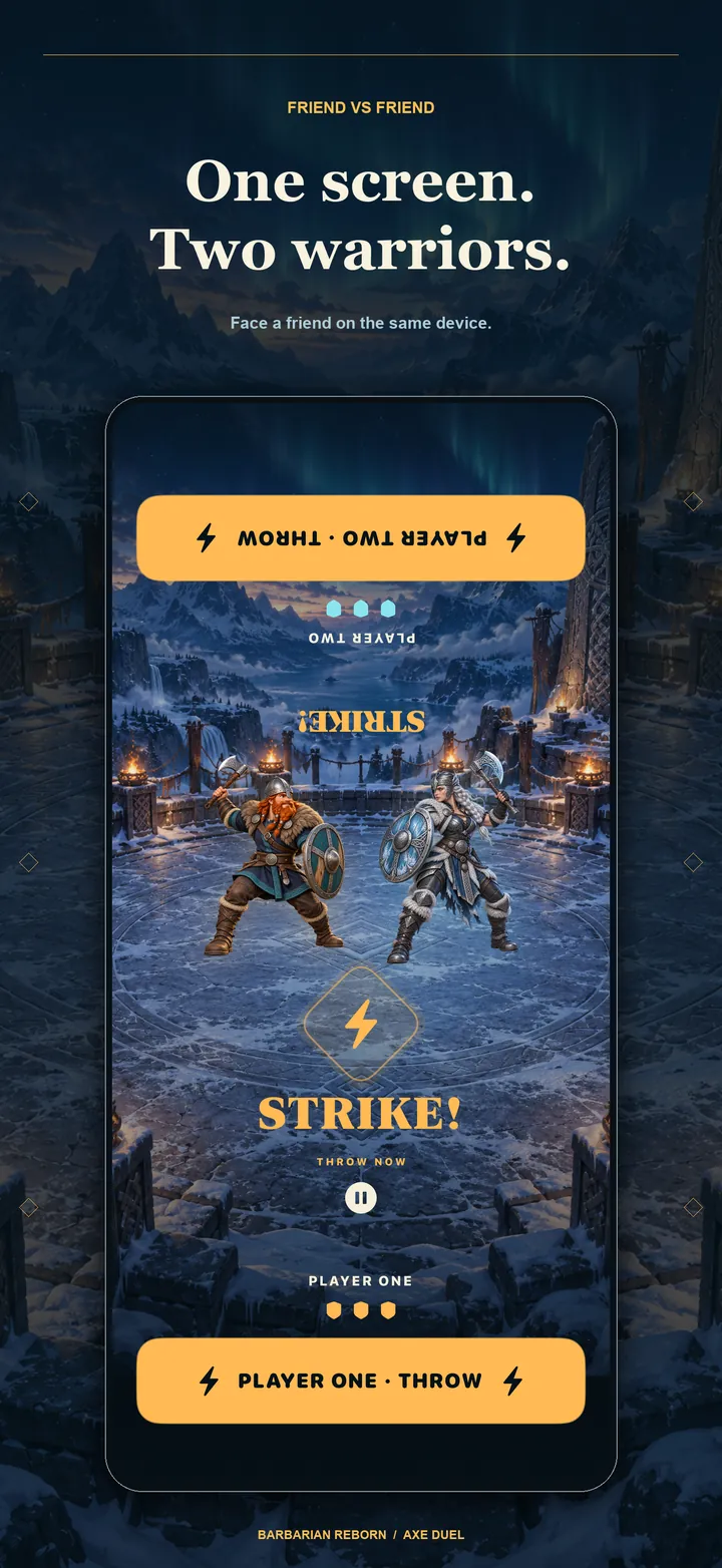 Composición final inglesa con el duelo local nativo de dos jugadores, controles de lanzamiento opuestos y señales STRIKE.