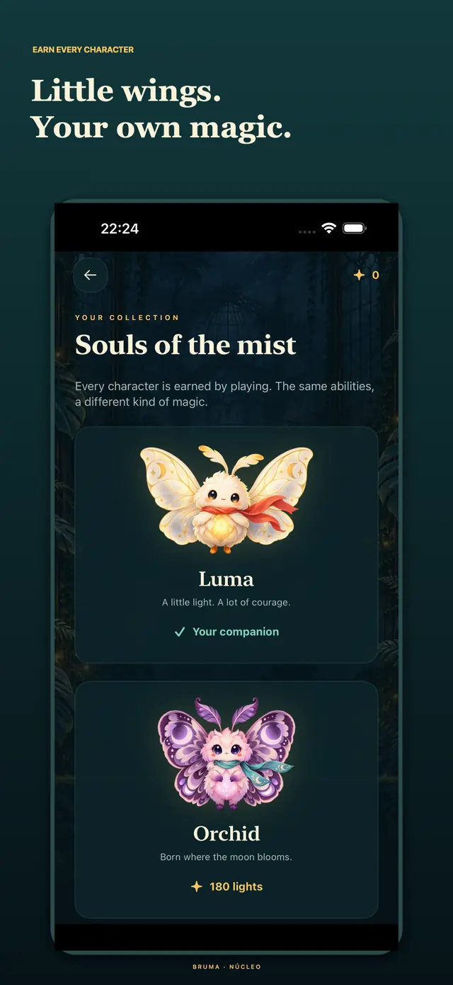Native character collection with Luma and Orchid, fresh local currency and earned-unlock requirements.