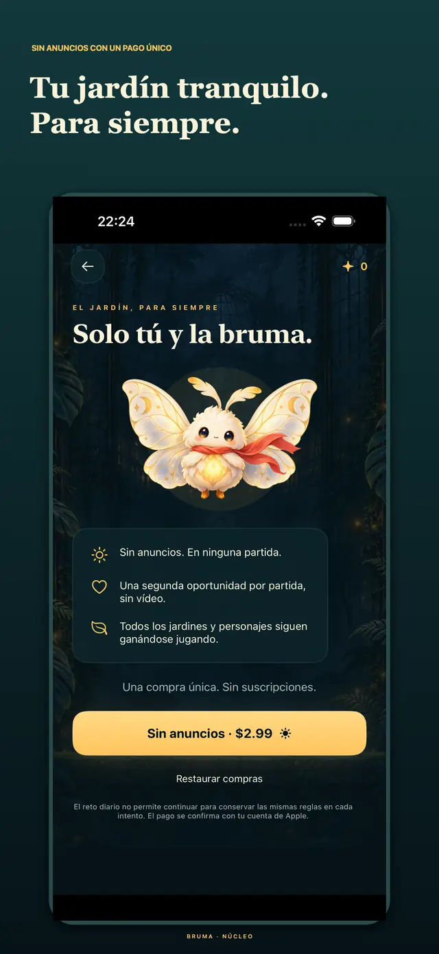 Opción nativa sin anuncios con el precio devuelto por StoreKit en el entorno de captura; no es una transacción verificada ni publicación.