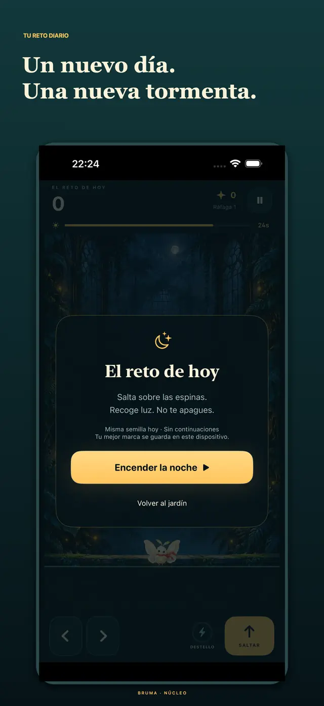 Introducción nativa del reto diario: misma semilla hoy, sin continuaciones y récord solo local.