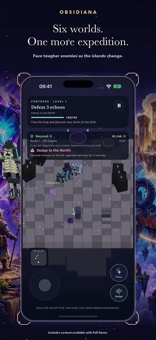 Obsidiana framed native 05-fortress screen with advanced review data and original world artwork.