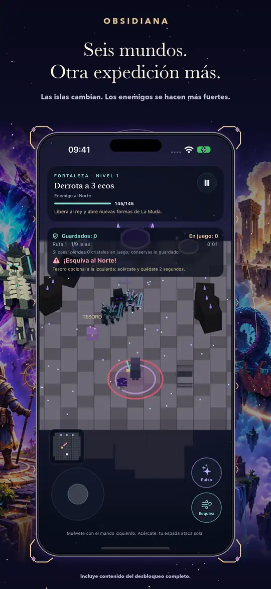 Pantalla nativa enmarcada de Obsidiana 05-fortress con datos avanzados de revisión y arte original.